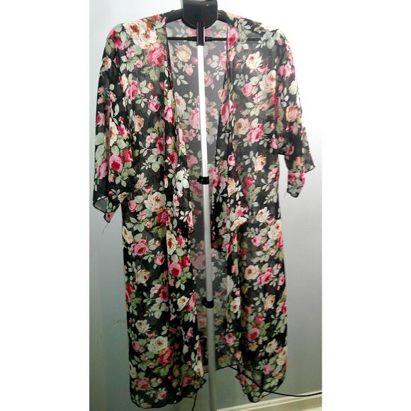 LuLaRoe Women's Black Floral Sheer Kimono Cover up Medium - Picture 1 of 7